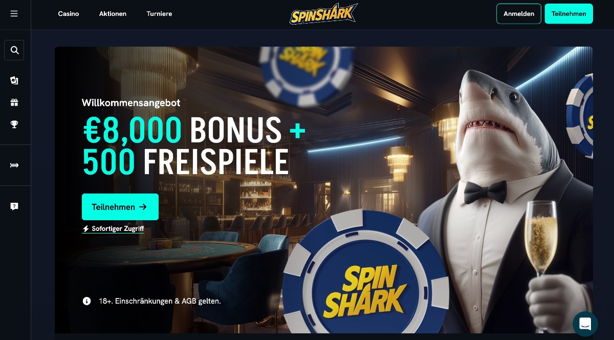 Wer den besten Startvorteil sucht, findet bei Spinshark eines der lukrativsten Casinos ohne LUGAS mit dem höchsten Bonuspaket dieser Liste von 150 % bis zu 900 Euro.